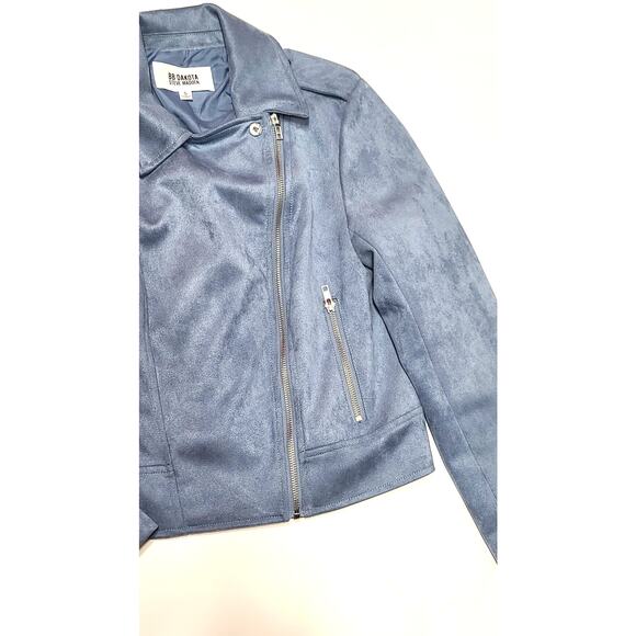 BB Dakota Steve Madden faux suede Moto jacket cool haze blue women's small - Picture 3 of 8